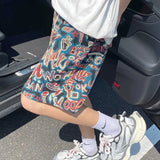 Riolio  Printed Ethnic Style Men Summer Thin Casual Sports Vacation Style Beach Five-point Pants