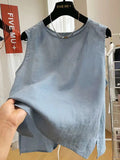 Riolio Cotton and Linen Round Neck Summer Thin Loose Literary Versatile Shirt Sleeveless Top Small Vest
