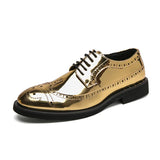 Riolio Casual Leather Shoes Men superstar Brogues formal leather shoes oxford gold shoes lace-up hombres silver large size 46