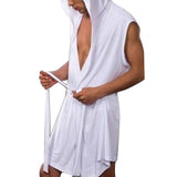 Riolio 2Men’s Summer Milk Silk Bathrobe Hooded Sleeveless Bathrobe Pajamas Slimming Medium And Long Fitting Household Clothing