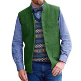 Riolio  Men Vest Brown Herringbone Single Button Stand Collar Waistcoat For Wedding Business Banquet Work Daily Casual Men Suit Vest