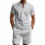 Riolio 2025 Summer Simplicity Men's Suit Loose Walf Checks Fabric Breathable Comfort and Casual Short Sleeve Shorts Two-Piece Suit
