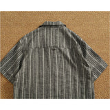 Riolio Retro high street lapel short-sleeved shirt men's cotton and linen blend dark pattern jacquard loose trendy summer shirt