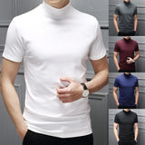 Riolio Trend Summer Men Half high Collar Mercerized Cotton Short Sleeve Slim Body T-Shirt Men Solid Color Modale High Collar