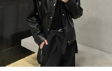Riolio American Retro Shoulder Pad Short Leather Jacket Men's Spring Deconstruction High-end Fashion Trend Vintage Motorcycle Jacket