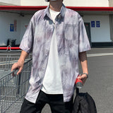 Riolio  American Street Tie-dye Ice Silk Shirt Chic Men Blouses Summer Couple Tide Short-sleeved Shirt Loose Single-breasted Shirt