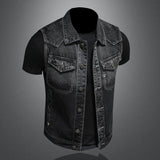 Riolio High-end Heavy Motorcycle Retro Fashion Handsome with Trend Black Gradient Male Denim Vest Sleeveless Vest  S-6XL