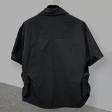 Riolio   Summer New Man Dark Cardigan Solid Color Short Sleeve Shirt Korean Trendy Safari Style Three-dimensional Pockets Ins