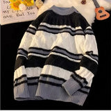Riolio  American winter new men and women trendy personalized round neck sweater for couples loose retro casual knit sweater top y2k