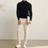 Riolio  New American Retro Men Basic Sweater Luxury Knitted Solid Color Mock Neck Long Sleeve Pullover Casual Slim High Quality Knitwear