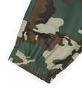 Riolio  Men Camo Print Cargo Pants With Flap Pockets And Drawstring Waist Streetwear Long Pants