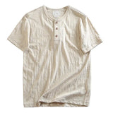 Riolio Bamboo Joint Cotton Shirt Breathable Henry Neck Tough Guy Casual Short-sleeved T-shirt Men's Summer Sports Retro Top