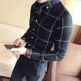 Riolio  Summer Loose Casual Handsome Retro Korean Style Elegant Fashion Men's Shirt Button Plaid Splicing Lapels Long Sleeve Chic Tops