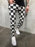 Riolio Black and White Check Trendy Muscle Brothers Camouflage Sports Pants Men's Fitness Pants Outdoor Running Training Pants Slim Fit