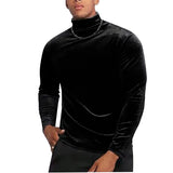 Riolio New Long Sleeved Solid Color Tight Fitting T-Shirt, European and American Autumn and Winter Men's High Neck Velvet Base Sweater