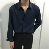 Riolio  Autumn New Korean Style Loose Casual Solid Color Shirt Men's Retro Slim Square Collar Long-sleeved Business Base Shirt