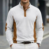 Riolio  Men's Ribbed Knit Long Sleeve Henley Shirt Stand Collar Contrast Color Splice Casual Top with Multiple Color Options