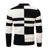 Riolio winter fits men New Men's Black and White Striped Turtleneck Sweater Fashion Long Sleeve Knitted Sheep Wool Sweater