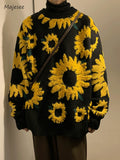 Riolio Flocking Floral Sweaters Men Baggy Spring Autumn Japanese Style Retro   High Street Harajuku Knitwear Slouchy Ins