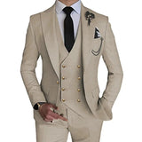 Riolio Fashion New Men Leisure Boutique Business Solid Color Wedding Suit Coat Pants Vest 3 Pcs Set Dress Blazers Jacket Trousers
