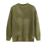 Riolio  Summer Y2K Vintage Hollow Out Loose Knitting T-shirt Man All Match Geometic Tops Fashion Casual Outfits See-though Male Pullover