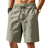 Riolio  Men Linen Blend Elastic Waist Drawstring Casual Beach Shorts