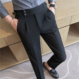 Riolio Spring Autumn Men High Waist Belt Design Casual Slim Formal Dress Pant Men Social Office Wedding Party Dress Suit Pants