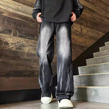Riolio New Gradient Straight Jeans For Men Y2K Vintage Tie-dye Wash Denim Trousers Black High Street Baggy Jean Pantalones Hombre