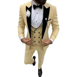 Riolio  Elegant 3 Piece Men's Velvet Tuxedo Suit Slim Fit Peak Lapel Blazer Vest And Pant Set for Business Wedding And Party