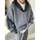 Riolio  Korean style trendy men and women retro contrasting color pullover sweater for couples loose and lazy casual Harajuku knitted