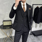 Riolio  S-7XL Jacket Vest Pants Luxury Elasticity Boutique Fashion Men's Solid Color Casual Business Suit 3-piece Sets Groom Wedding