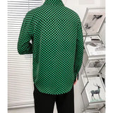 Riolio  Checkerboard Shirt Men's Black and White Plaid Long-sleeved Versatile Top