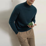 Riolio  New American Retro Men Basic Sweater Luxury Knitted Solid Color Mock Neck Long Sleeve Pullover Casual Slim High Quality Knitwear