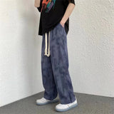Riolio Corduroy Wide Pants Men Fashion Letters Baggy Straight Trousers Oversized Casual Bottoms Ins Vintage Male Y2K Clothes Streetwear