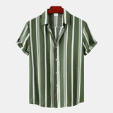 Riolio  Fashion Men's Shirt Shorts Sleeve Striped Print Clothing Men Social Luxury Wear Hawaiian Elegant Classic Shirts For Male Tops