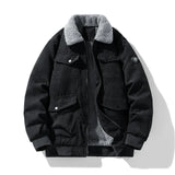 Riolio  Winter Collar Corduroy Jacket for Men, Casual, Comfortable, Loose, High Quality, Simple, Versatile,and Plush Jacket for Men