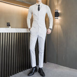 Riolio Two-pieces Male Formal Business Solid Suit for Men's Fashion Boutique Slim Fit White Purple Wedding Dress Suits ( Vest + Pants )