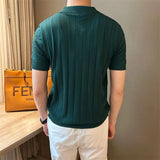 Riolio  Vertical Jacquard Knitted Short-sleeved Polo Shirt Fashionable Trendy and Personalized Versatile Casual Lapel T-shirt