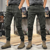 Riolio  Fashionable men's slim fit work pants, casual loose zipper, multi pocket jogging pants, elastic leg binding pants