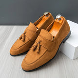 Riolio  Mens Tassels Loafers Comfortable Suede Shoes Men Leather Low-heel Wedding Moccasins British Style Non-Slip Retro Driving Shoes