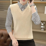 Riolio  New Men Long Sleeves Polo Shirt Autumn Fake Two Items Minimalist Flip Collar Striped Cootrast Color Casual Slim Daily Tops