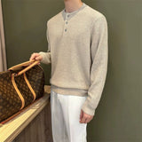 Riolio  Autumn Men Knitted Henry Sweater Long Sleeve Solid Color Jacquard O Neck Luxury Pullovers Korean Fashion Slim-fit Knitwear M-3XL