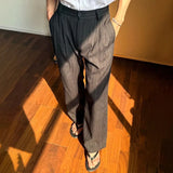 Riolio  Spring Summer Men Pinstripe Pants High Waist Wide Leg Relaxed Fit Casual Office Trousers