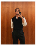 Riolio New Korean Fashion Polo Neck Men Sweater Vest Light Luxury Retro Business Knitted Sleeveless Waistcoats Leisure Premium Knitwear