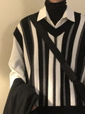 Riolio Knitted Sweaters for Men Y2k Vintage Waistcoat Man Clothes Striped Sleeveless Vest Aesthetic Black Korean Fashion Casual Cotton