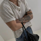 Riolio  Korean Casual Waffle Short-sleeved T-shirt Men Summer Loose Versatile Top