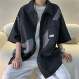 Riolio  Contrast Color Splicing Workwear Short-sleeved Shirt Men Summer Japanese Casual Versatile Jacket