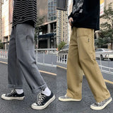 Riolio  Fashion Solid Color Personality Pocket Men's Cargo Pants Classic Loose Straight Cylinder Street Casual Wide-leg Male Trousers