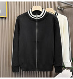 Riolio New Korean Fashion Men Cardigan Coat Light Luxury Trendy Knit Zipper Long Sleeve Sweater Jackets High Quality Patchwork Knitwear