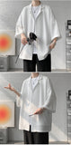 Riolio Ice Silk Shirt Men's High Quality Summer Fashion Brand ins 5-sleeve shirt loose casual masculina camisas hombre